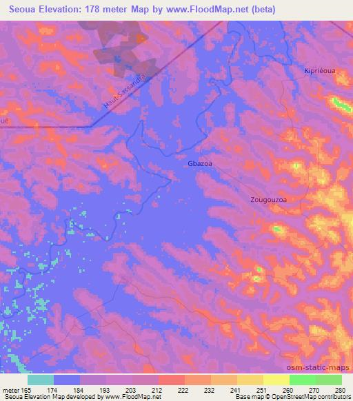 Seoua,Ivory Coast Elevation Map