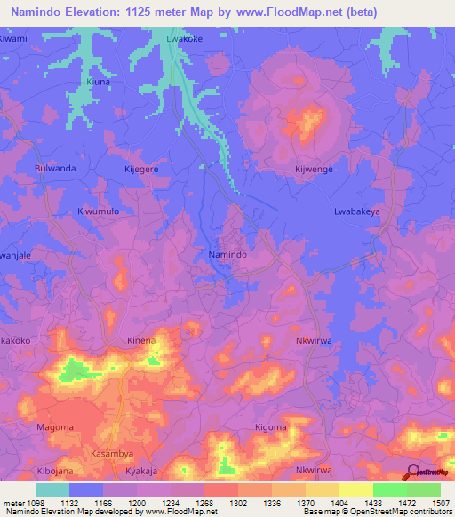 Namindo,Uganda Elevation Map