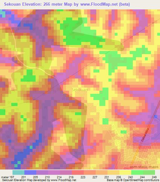 Sekouan,Ivory Coast Elevation Map