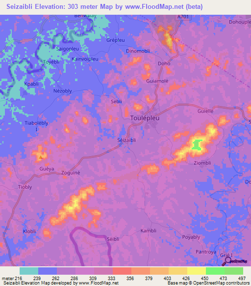 Seizaibli,Ivory Coast Elevation Map