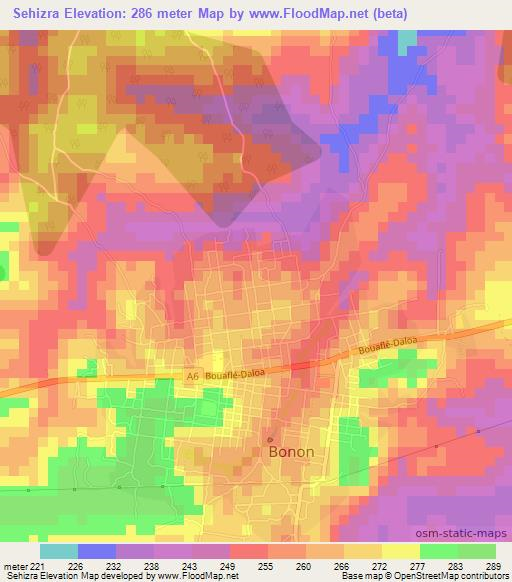 Sehizra,Ivory Coast Elevation Map