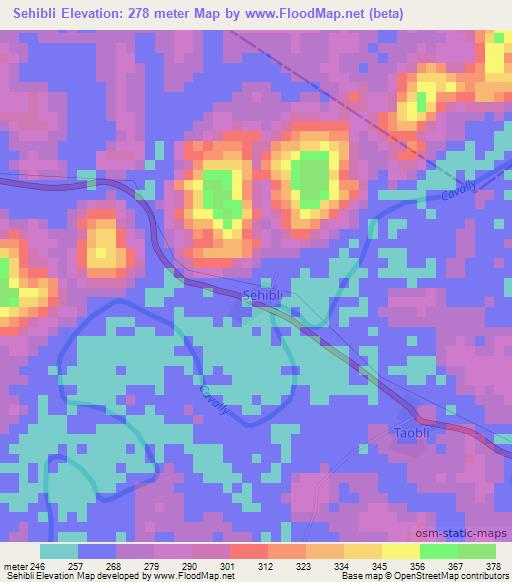 Sehibli,Ivory Coast Elevation Map