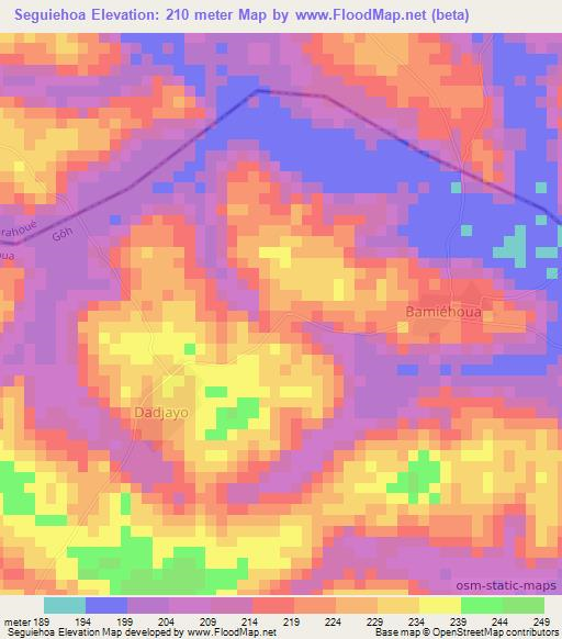 Seguiehoa,Ivory Coast Elevation Map
