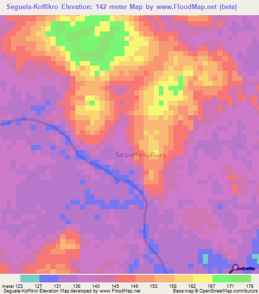 Seguela-Koffikro,Ivory Coast Elevation Map