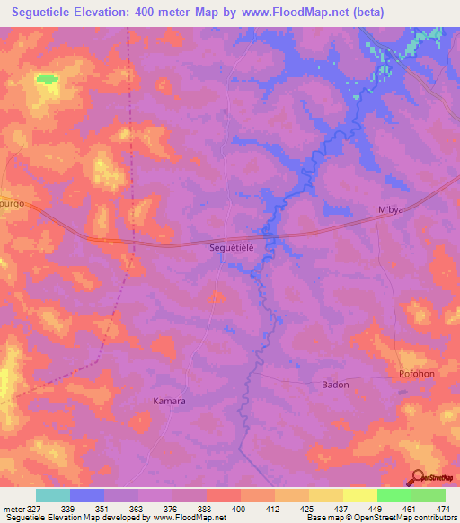 Seguetiele,Ivory Coast Elevation Map