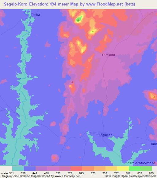 Segelo-Koro,Ivory Coast Elevation Map