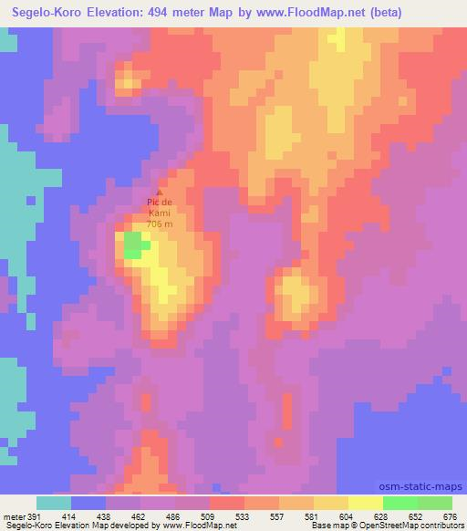 Segelo-Koro,Ivory Coast Elevation Map