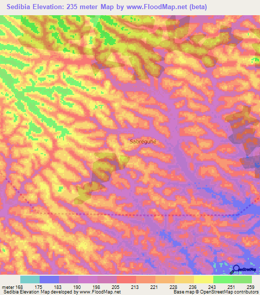 Sedibia,Ivory Coast Elevation Map
