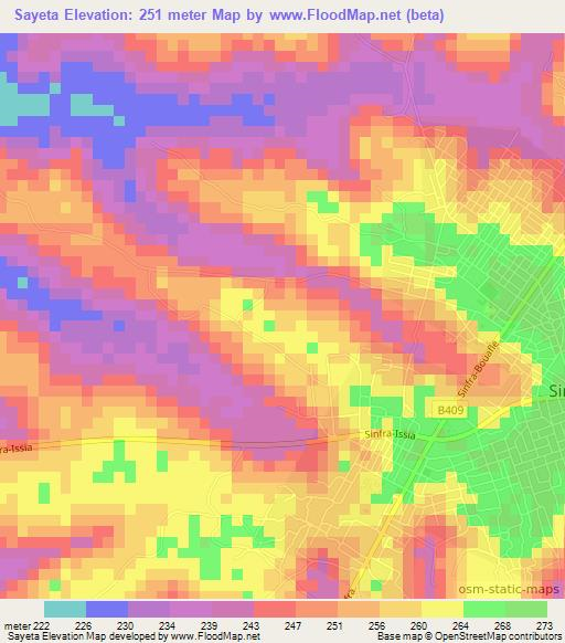 Sayeta,Ivory Coast Elevation Map