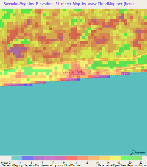Sassako-Begniny,Ivory Coast Elevation Map