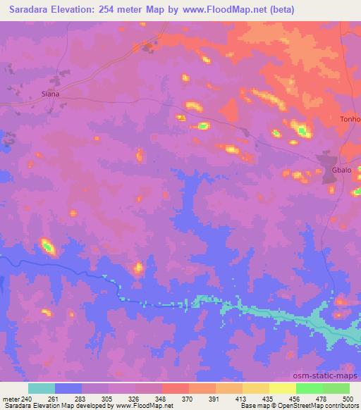 Saradara,Ivory Coast Elevation Map
