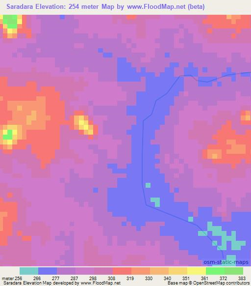 Saradara,Ivory Coast Elevation Map
