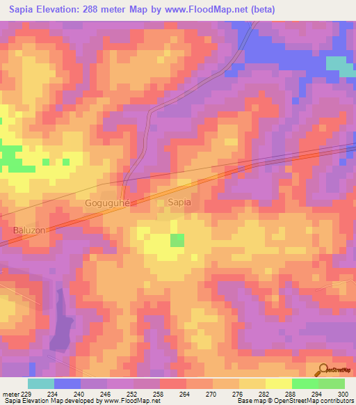 Sapia,Ivory Coast Elevation Map