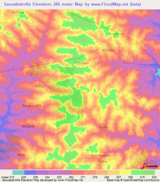 Saouabetrofla,Ivory Coast Elevation Map