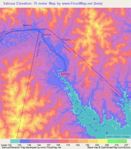 Sahoua,Ivory Coast Elevation Map