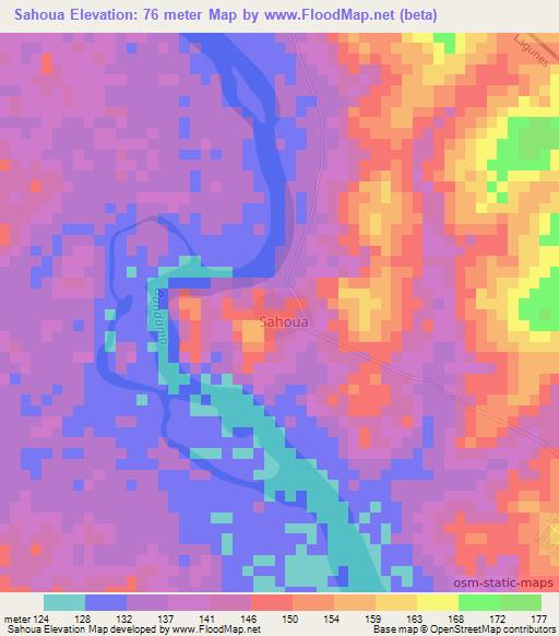 Sahoua,Ivory Coast Elevation Map
