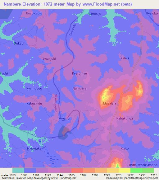 Nambere,Uganda Elevation Map