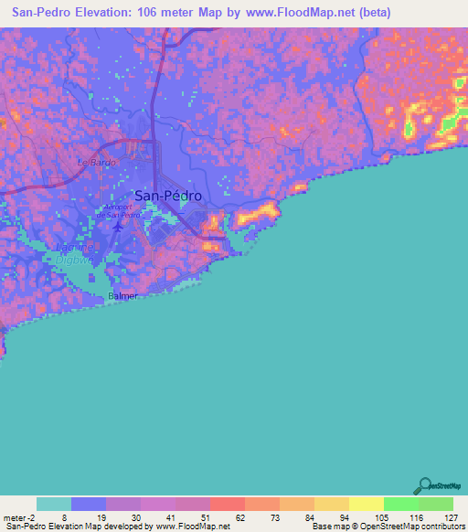 San-Pedro,Ivory Coast Elevation Map
