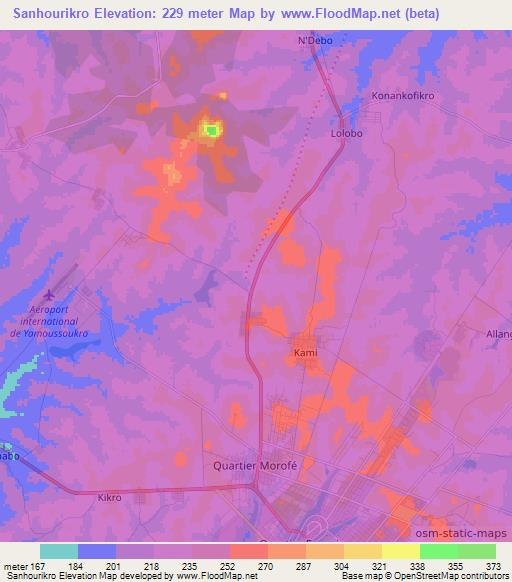 Sanhourikro,Ivory Coast Elevation Map
