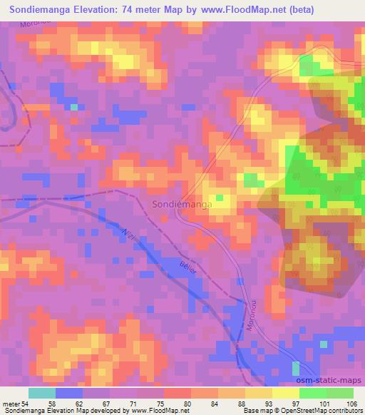 Sondiemanga,Ivory Coast Elevation Map
