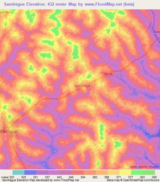 Sandregue,Ivory Coast Elevation Map