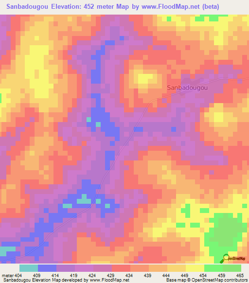 Sanbadougou,Ivory Coast Elevation Map