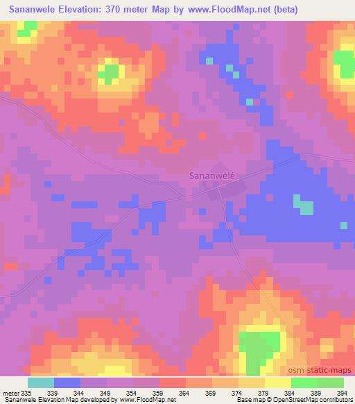 Sananwele,Ivory Coast Elevation Map