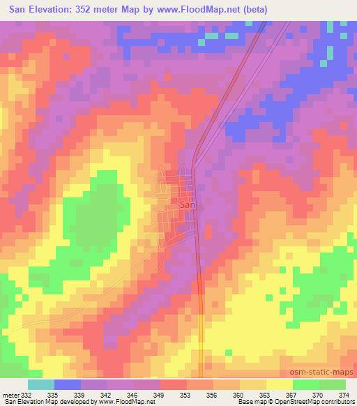 San,Ivory Coast Elevation Map