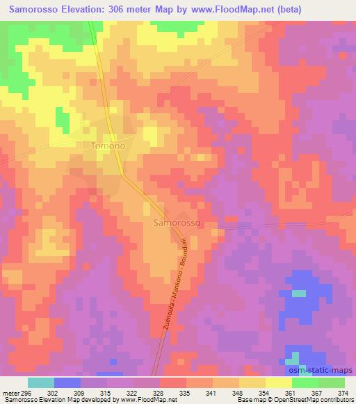 Samorosso,Ivory Coast Elevation Map