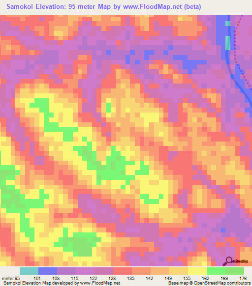 Samokoi,Ivory Coast Elevation Map