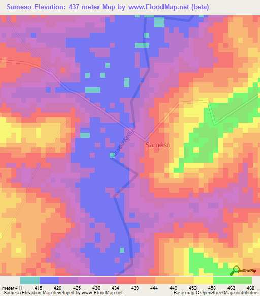 Sameso,Ivory Coast Elevation Map