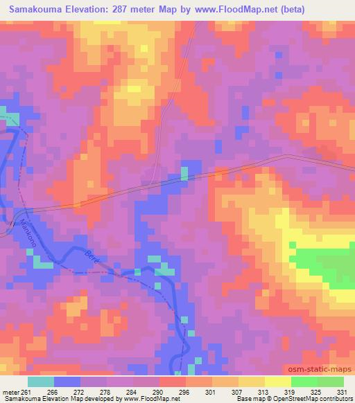 Samakouma,Ivory Coast Elevation Map