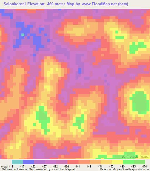 Salonkoroni,Ivory Coast Elevation Map