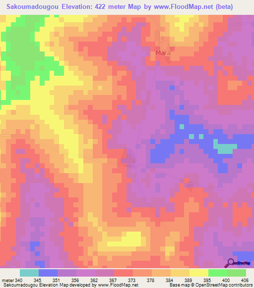 Sakoumadougou,Ivory Coast Elevation Map