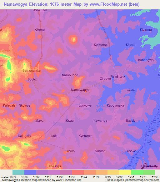Namawogya,Uganda Elevation Map