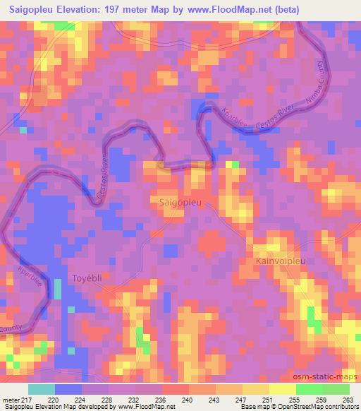 Saigopleu,Ivory Coast Elevation Map