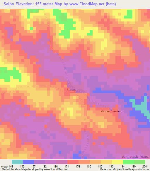 Saibo,Ivory Coast Elevation Map