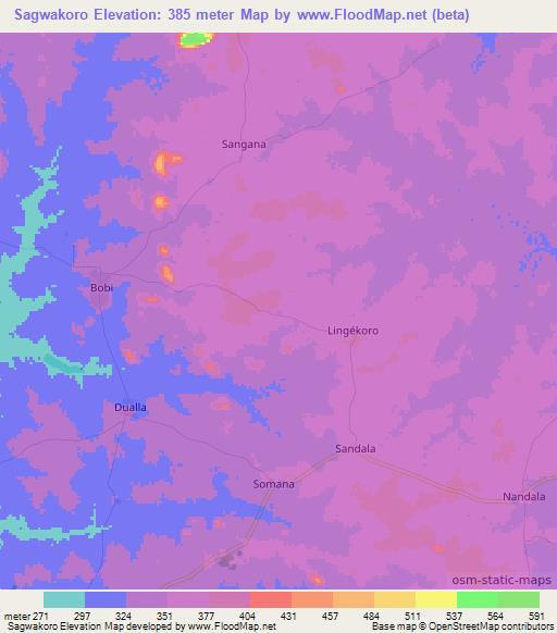 Sagwakoro,Ivory Coast Elevation Map
