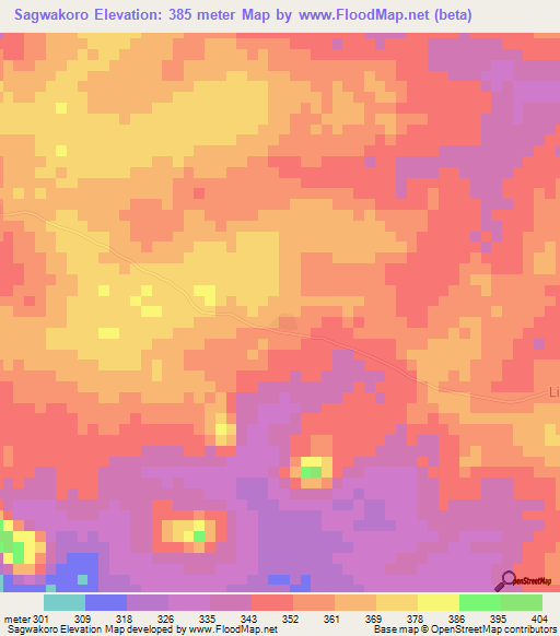 Sagwakoro,Ivory Coast Elevation Map