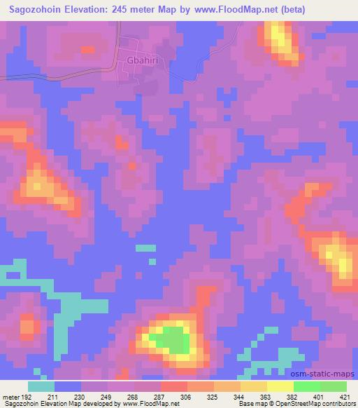 Sagozohoin,Ivory Coast Elevation Map