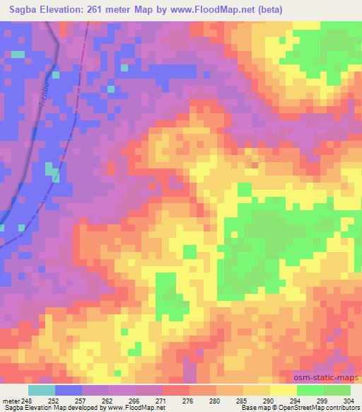Sagba,Ivory Coast Elevation Map