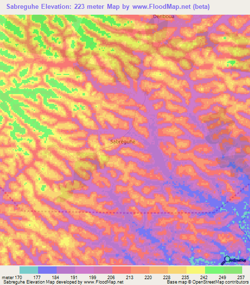 Sabreguhe,Ivory Coast Elevation Map