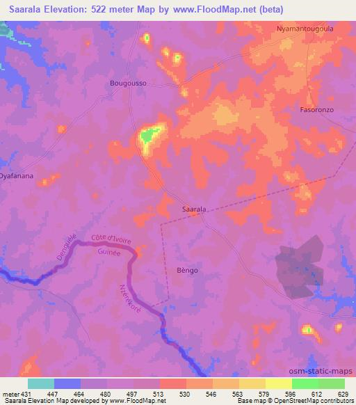 Saarala,Ivory Coast Elevation Map