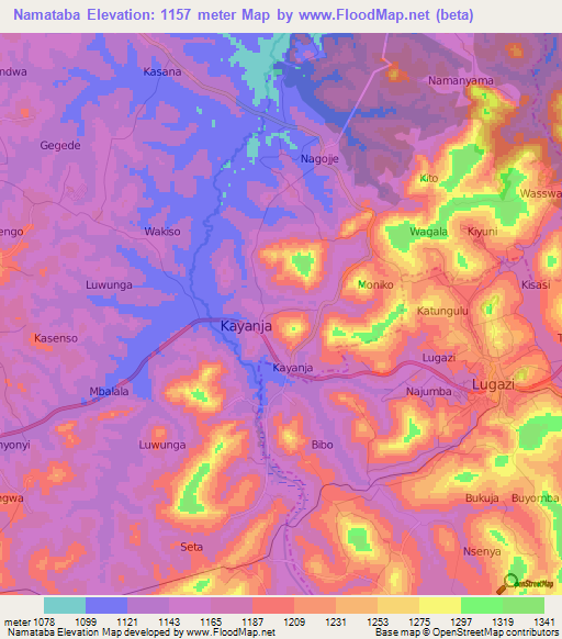 Namataba,Uganda Elevation Map