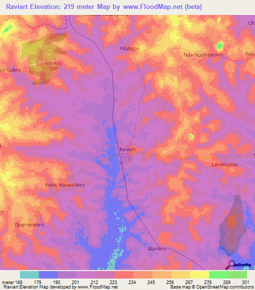 Raviart,Ivory Coast Elevation Map
