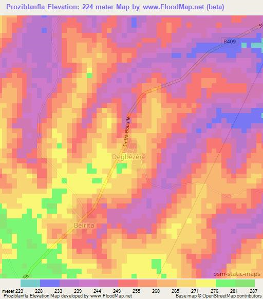 Proziblanfla,Ivory Coast Elevation Map