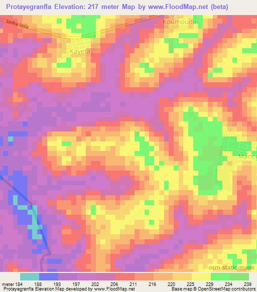 Protayegranfla,Ivory Coast Elevation Map