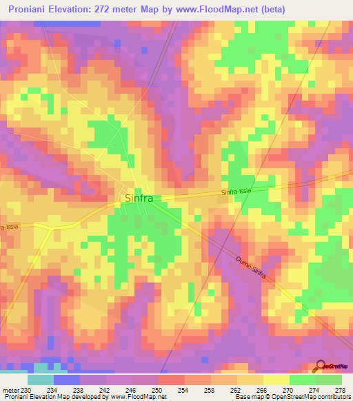 Proniani,Ivory Coast Elevation Map