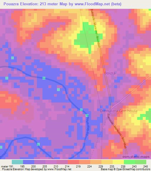 Pouazra,Ivory Coast Elevation Map