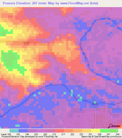 Pouezra,Ivory Coast Elevation Map